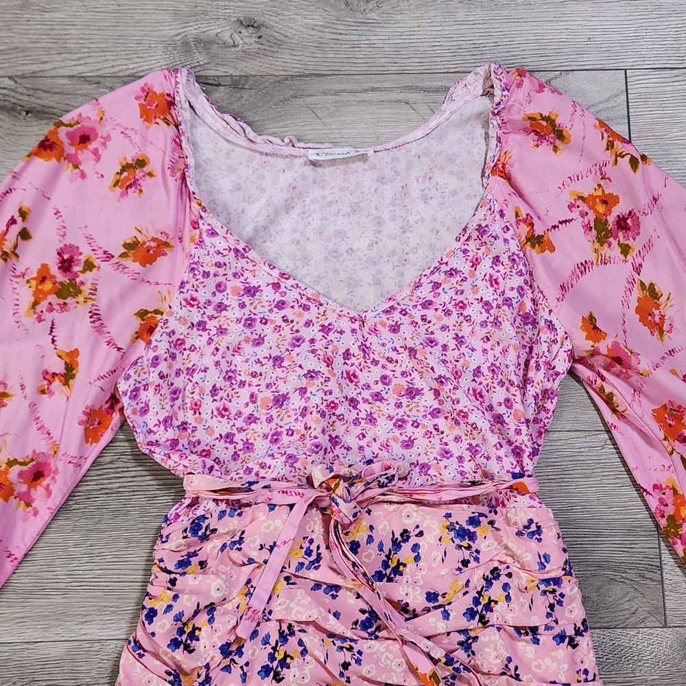 R Vivimos Dress‎ Women's S Sleeve Mixed Print Balloon Sleeve Ruffles Boho Tiered - Picture 2 of 8